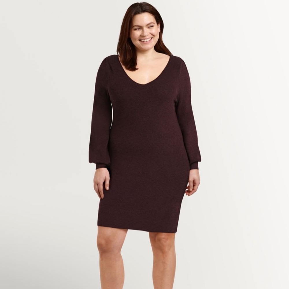 Long Sleeve Double V Neck Bodycon Dress
